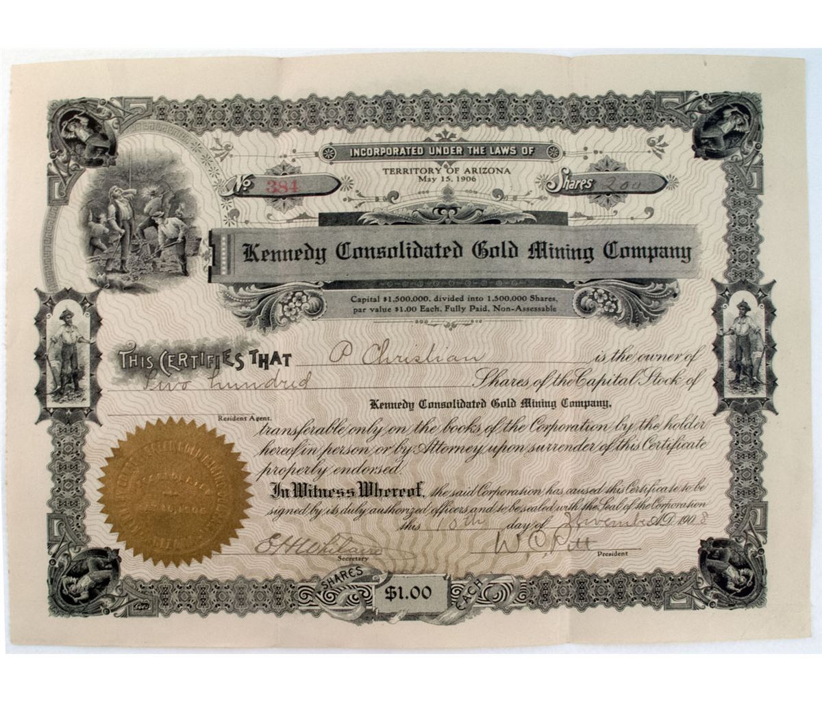 Stock Certificate Kennedy Consolidated Gold Mining Companyultra rare