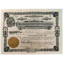 Stock Certificate- Kennedy Consolidated Gold Mining Company-ultra rare- 200 Shares/motif of miners p