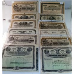Mining Stock Collection-(14) original certificates from 10 Arizona Mines.  MARICOPA MICA MINING CO./
