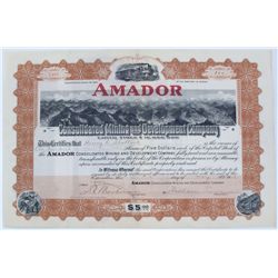 Amador Consolidated Mining and Development Co. Stock Certificate ~ Territorial