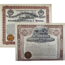 The Tombstone Consolidated Mines Company. 2  stock certs. Signed by E B Gage