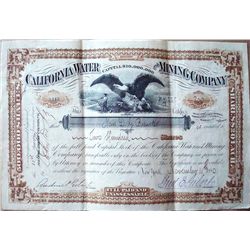 California Water Mining Company stock issued to J D Brewster