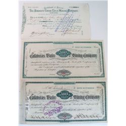Hydraulic Mininig Stocks of California-Calaveras Water & Mining Co. Stocks,1881 (2).  The Birdseye C