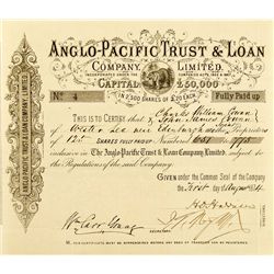 Anglo-Pacific Trust & Loan Company, Limited, Stock Certificate