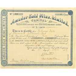 Amador Gold Mine, Limited, Stock Certificate