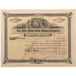 The Belle Plaine Gold Mining Company Stock Certificate