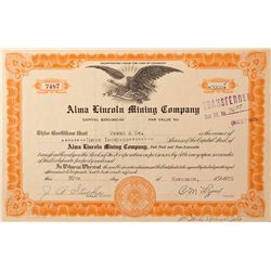 Alma Lincoln Mining Company Stock Certificate