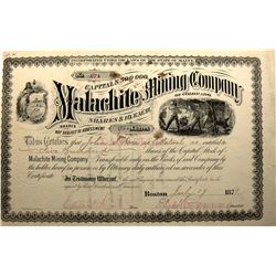 Malachite Mining Company. Cert. # 274, issued to John S. Mare for 500 shares. Signed by Treasurer Ed