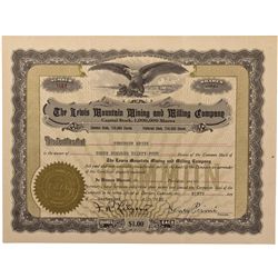 Lewis Mountain Mining and Milling Company Stock Certificate