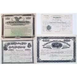 EASTERN U.S. STOCK LOT, 1882-1900, LOT OF 4: Stock, Copper Knob Mining Company, Gap Creek,Ashe Count