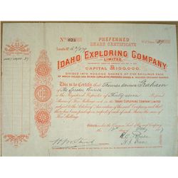 Idaho Exploring Company Limited. An English firm. Issued to Thomas Dawson Graham