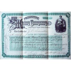 Proustite Mining Company stock issued to J D Brewster