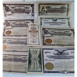 Idaho Mining Stock Certificate Lot (26) total-10 different mines represented-most un issued (HORNSIL