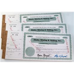 Stock Certificate- Idaho Mining & Milling, Inc. -3 books (150) all signed by the President & Secreta