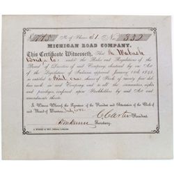MICHIGAN ROAD BUILDING, STOCK, DATED 1852: Stock for the Michigan Road Company, Charted by an act of
