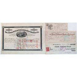 MONTANA DOCUMENT LOT, 1891-1907, LOT OF 4: Stock, The Alder Gulch Consolidated Mining Co. Montana, d