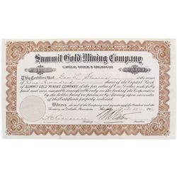 MONTANA MINING STOCK, DATED 1912: Summit Gold Mining Company, Radersberg, Montana, dated 1912.