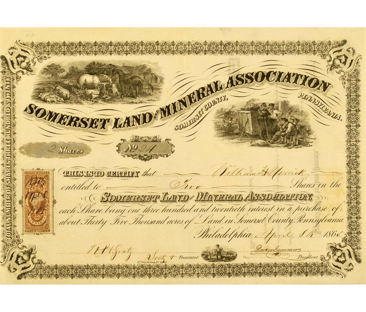 Somerset Land and Mineral Association, Stock Certificate