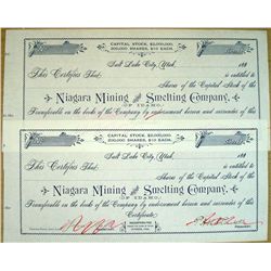 Niagara Mining and Smelting Co. Stock Certificate. 2 pieces