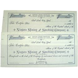 Niagara Mining and Smelting Co. Stock Certificate. 2 pieces