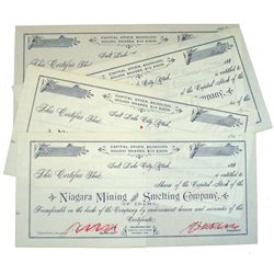 Niagara Mining and Smelting Co. Stock Certificate. 4 pieces