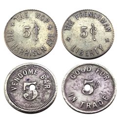 1 Token-VENDOME BAR 5 CENT.  (1) Token- THE WOP/ THE FRENCHMAN-LIBERTY 5 CENT (7 Known) Reference Gu