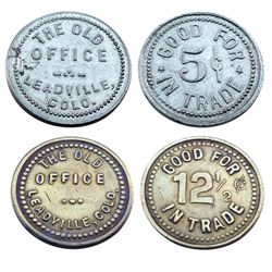 Pair of Saloon Tokens from Leadville-THE OLD OFFICE/GOOD FOR 5 cents IN TRADE- THE OLD OFFICE/GOOD F