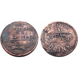 WILLIAM OLDS Token-GOOD FOR ONE DRINK/BRUNSWICK BALKE -rare saloon token-1 known-Ref. Pritchard's