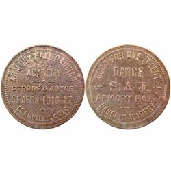 Rare Brass Trade Token-ARMORY HALL DANCING ACADEMY*STRONG & JOYCE*SEASON 1916-1917 LEADVILLE. COLO /
