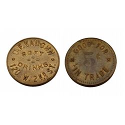 "Bootleg Joint"- Token- D.F. VAUGHN*SOFT DRINKS*120 W. 2ND ST. /  GOOD FOR 5 cents IN TRADE-speakeas