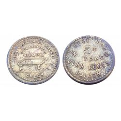 JOHN BOWE'S SALOON-Token-GOOD FOR 5 cents IN TRADE / THE BRUNSWICK BALKE COLLENDER COMPY. CHECK* wit