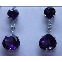 32.50 CTW AMETHYST AND DIAMOND EARRINGS .925 STERLING S