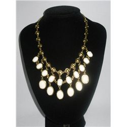 228CTW WHITE OVAL CHAINED BRASS NECKLACE;18INCH