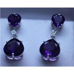 33.55 CTW AMETHYST AND DIAMOND EARRINGS .925 STERLING S