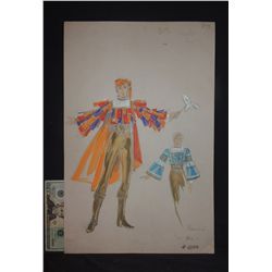 1971 DISNEY PINNOCHIO HAND DRAWN ORIGINAL DANCER WARDROBE COSTUME ARTWORK