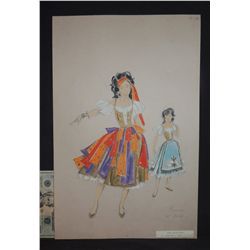1971 DISNEY SNOW WHITE PINNOCHIO HAND DRAWN DRESSES ORIGINAL COSTUME WARDROBE ARTWORK
