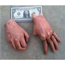 PAIR OF SILICONE HANDS CHOPPED OFF FINGER HORROR PROPS