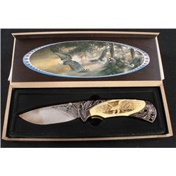 Eagle Folding Carved Faux Ivory Handle W/