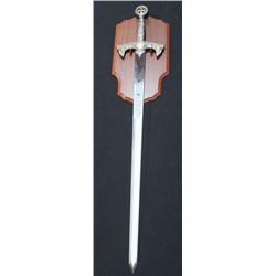 Ornate Stainless Sword With Wood Display Plaque