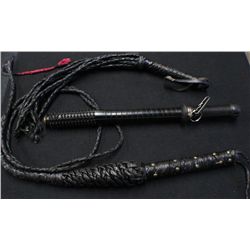 Lot Of 3 -Black Leather Bull Whip, Rubber Club &