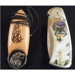 Lot of 2-Eagle Neck 3" Knife W/Wood Handle On