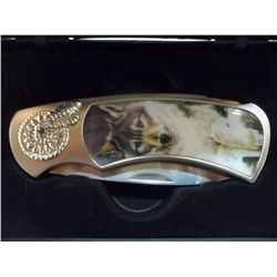 Maxam Lockback Knife W/ Wolf On Either Side