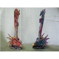 Lot Of 2 - Red & Blue Glitter Medieval Dragon Pen