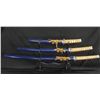 Image 1 : Trio Of Blue Katana Samurai Swords With Display