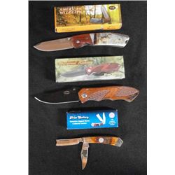Lot Of 3-American Wildlife Wolf 4.5" Pocket Knife