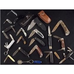 Lot of 20 Assorted Pocket Knives and 2 Cases