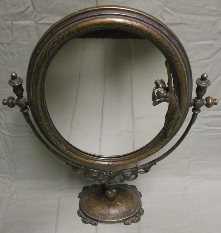 Antique Art Nouveau Brass Vanity Mirror