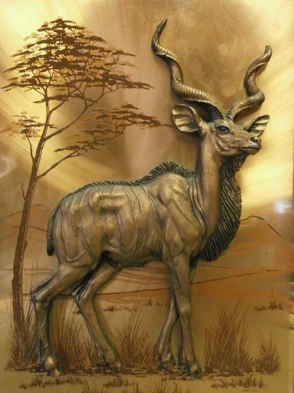 John Louw Copper Relief 3D African Kudu