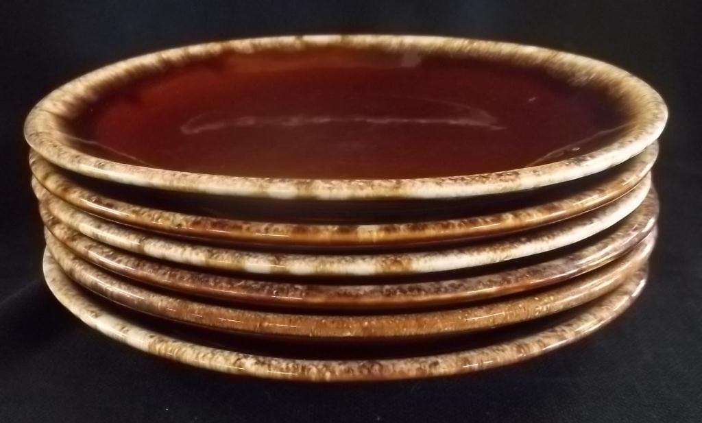 6 Hull Brown Drip Glaze Dinner Plates 105/8"