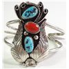 Image 1 : Signed Yazzie Native American Turquoise & Coral Cuff Bracelet